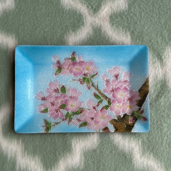 Other - Vintage Japanese wireless closonne enamel  Rectangular Tray cherry bloss…
